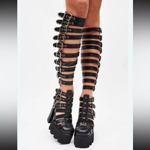 Dolls Kill Lamoda strappy shoes CLAIRVOYANT KNEE HIGH PLATFORM BOOTS size 8